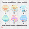 Set of customizable gift labels rouwith text options on a gray background round 2x2