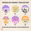 Set of Halloween-themed gift  labels with customizable text on a beige background round 2x2 template